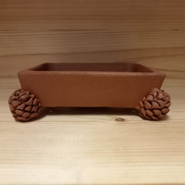 Vaso bonsai shohin in gres naturale con piedini a forma di pigna