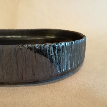 Suiban per suiseki o per ishizuki in gres nero smaltato all'interno