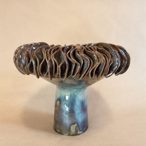 Vaso scultura per fiori recisi o ikebana in gres smaltato