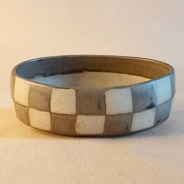 Vaso vale per bonsai shohin o chuhin in gres con decorazione a scacchi